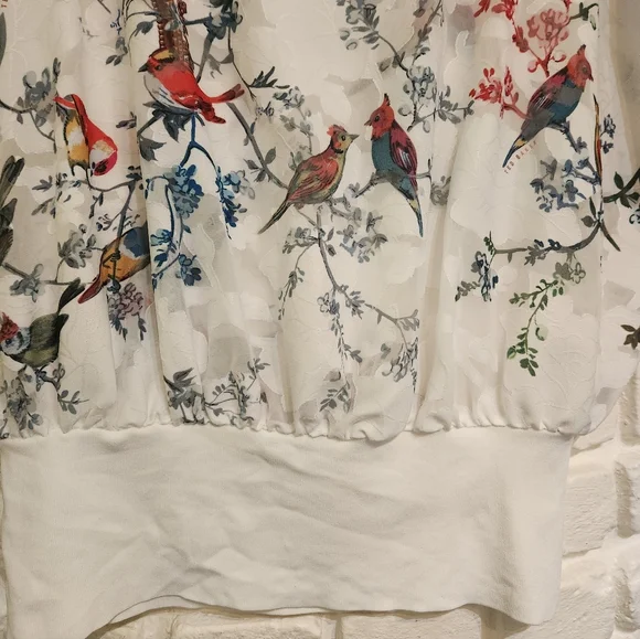 Ted Baker White Multicolor Bird Print Blouse Sz 1 - Picture 4 of 6